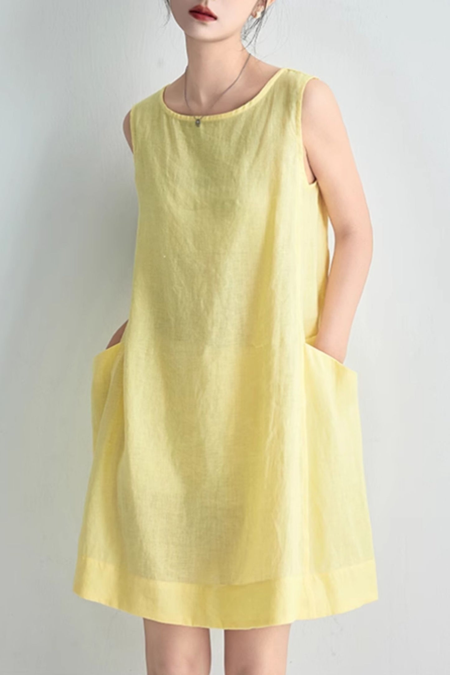 Summer yellow tank dress women C5062