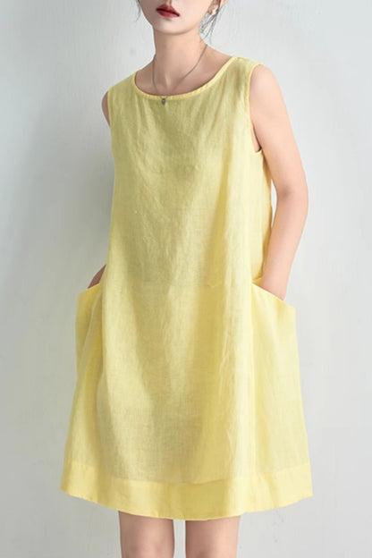 Summer yellow tank dress women C5062