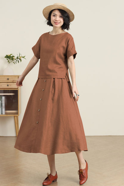 High Waisted Linen Skirt with Pockets C5455