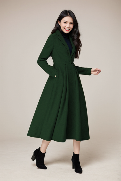 Vintage inspired long wool princess coat C4400