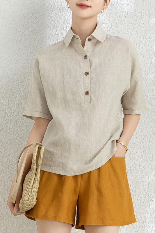 Women's Summer short sleeve linen Shirt C3295