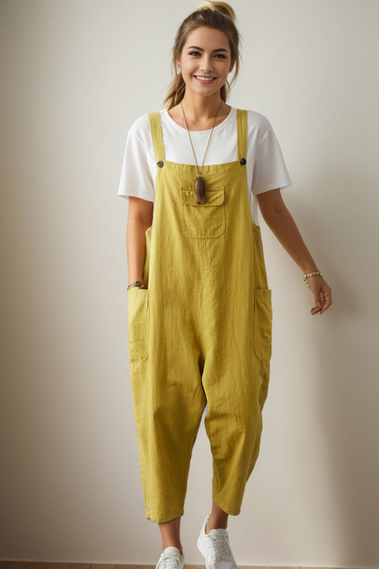 Yellow loose fit Linen Harem Jumpsuits C4143