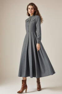 Autumn/winter Gray Wool Dress C4316