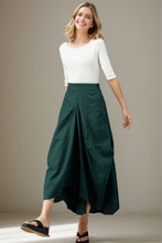 Load image into Gallery viewer, Women&#39;s Green Asymmetrical Casual Linen Skirt C4137
