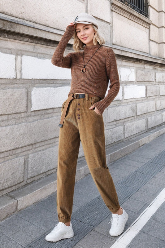 Long casual corduroy pants for women C4347