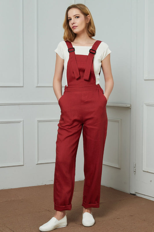 Bib Pocket Front Harem Overalls, womens linen pants C1469