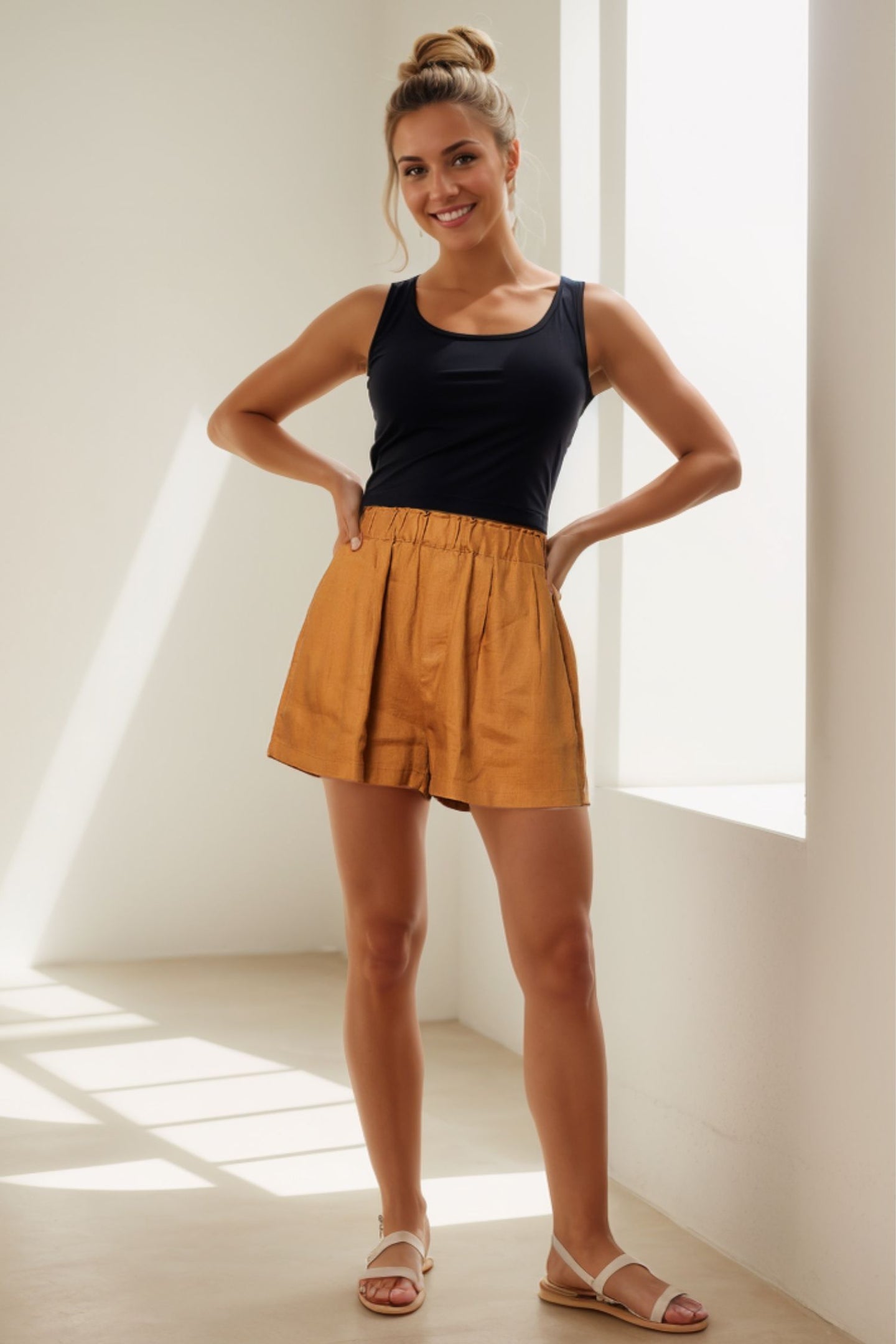 High Waisted Linen Shorts C4008