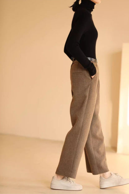 Wide leg winter long wool pants C4650
