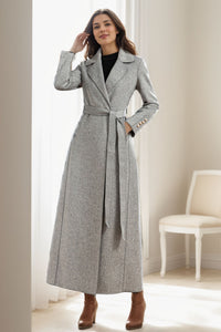 Grey A line long swing wool coat C4069