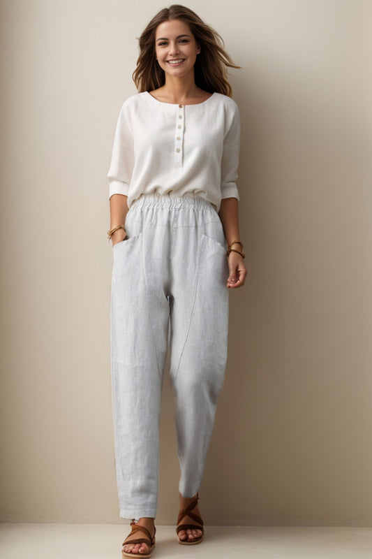 women elastic waist linen pants C4141