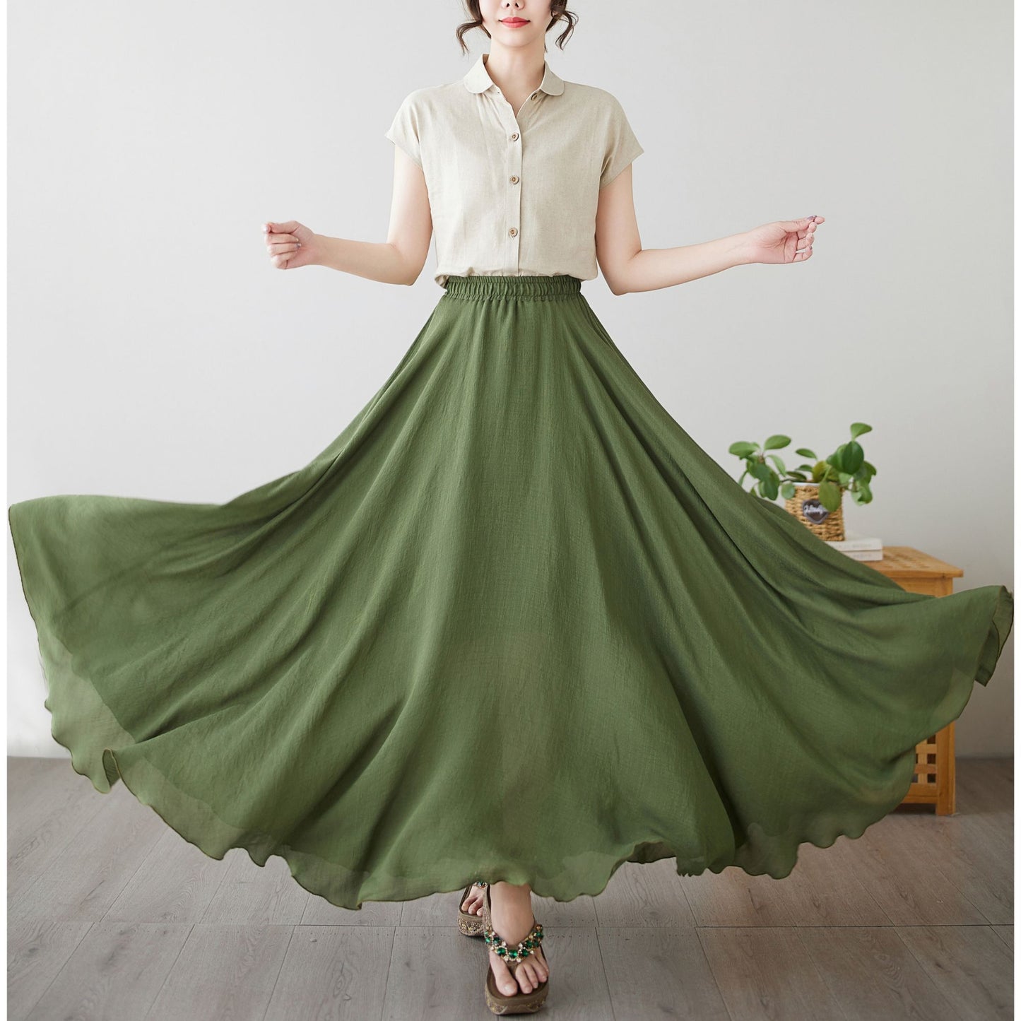 Bohemian Green Maxi Skirt c4893