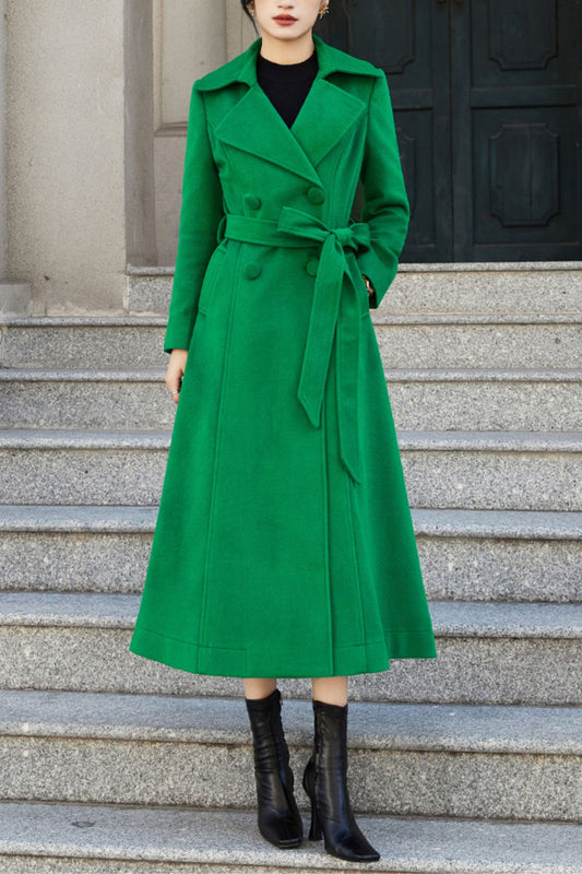 Women's Autumn and winter green wool coat C4279