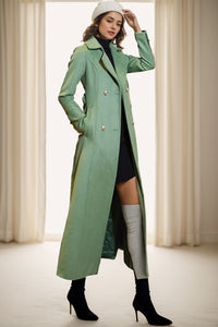 Trench Green Wool Coat Women C4074