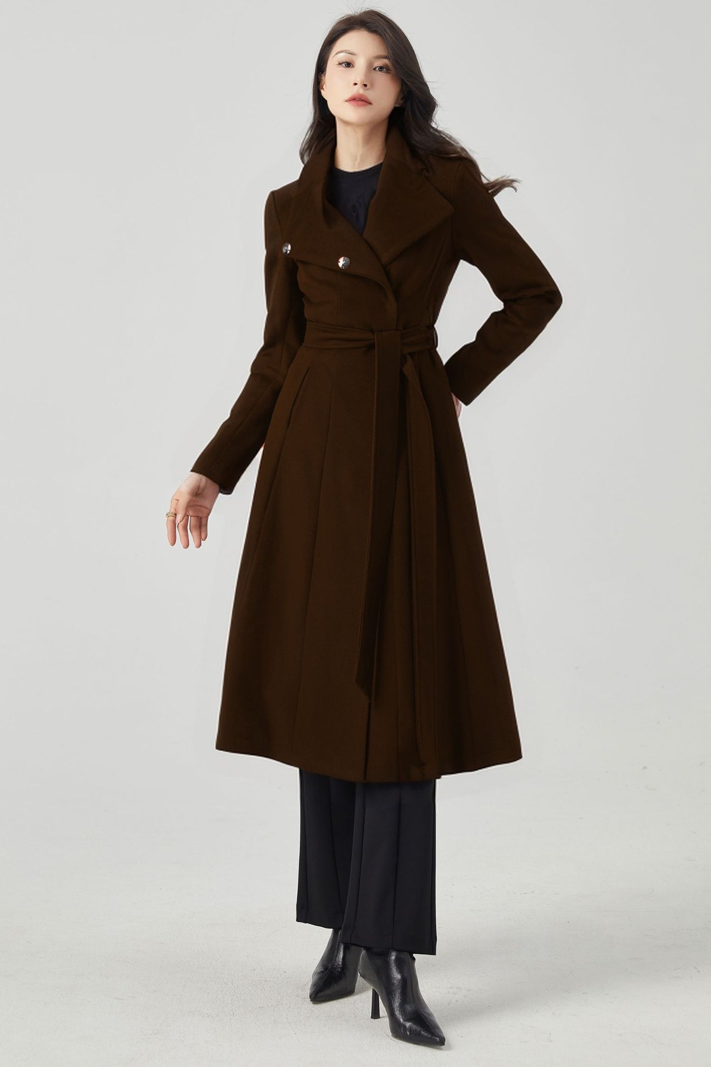 Women Long Plus Size Wool Coat With Belted C4407