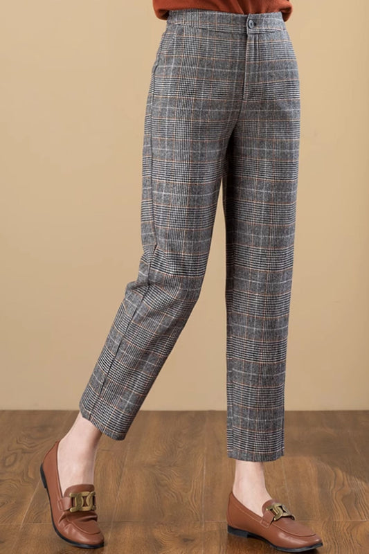 Plaid winter wool pants for women C4651