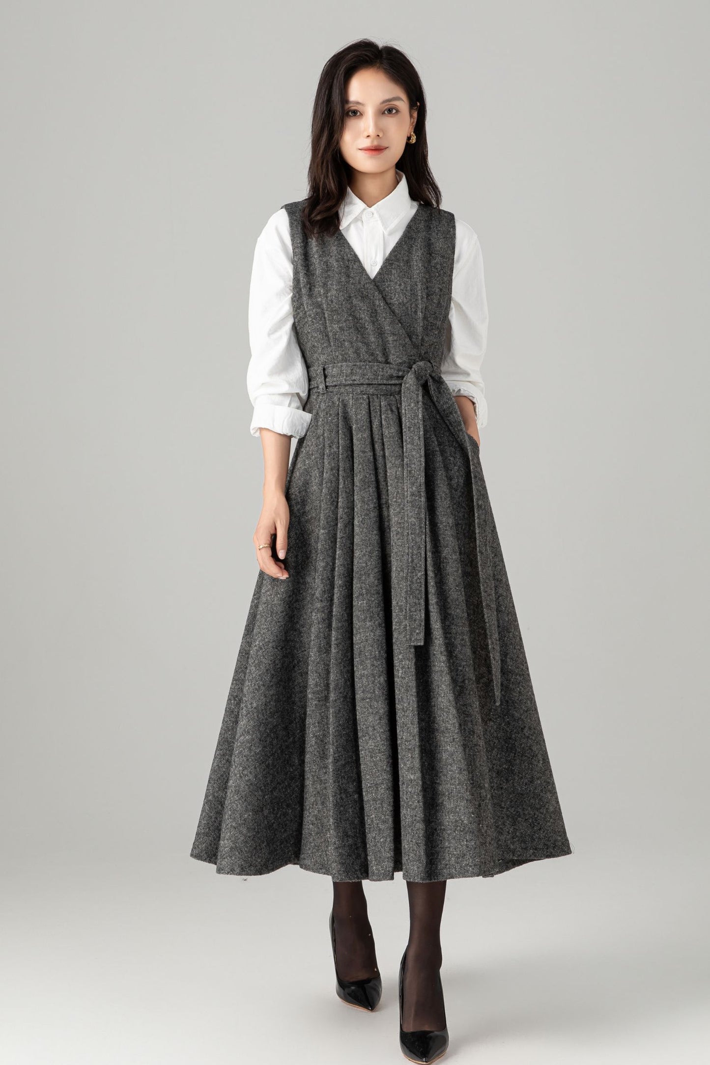 Sleeveless winter wool dress women C5278