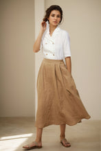 Load image into Gallery viewer, Women&#39;s Light Brown Linen midi Skirt C4132
