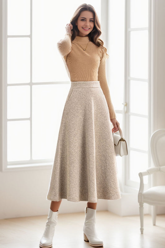 A-Line Midi Long Wool Skirt C4260