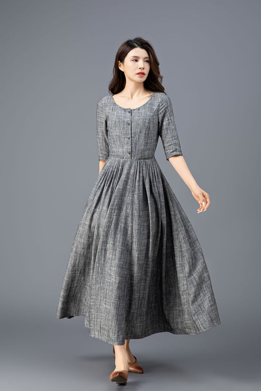 Women's Gray Linen Dress C3916