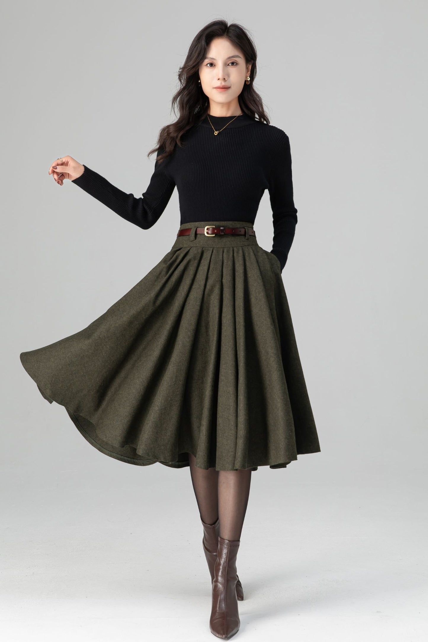 Vintage Inspired Circle Skater Wool Skirt C5199