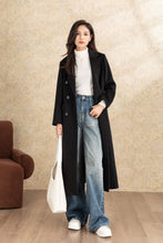 Load image into Gallery viewer, Black winter long casual wool coat C4467
