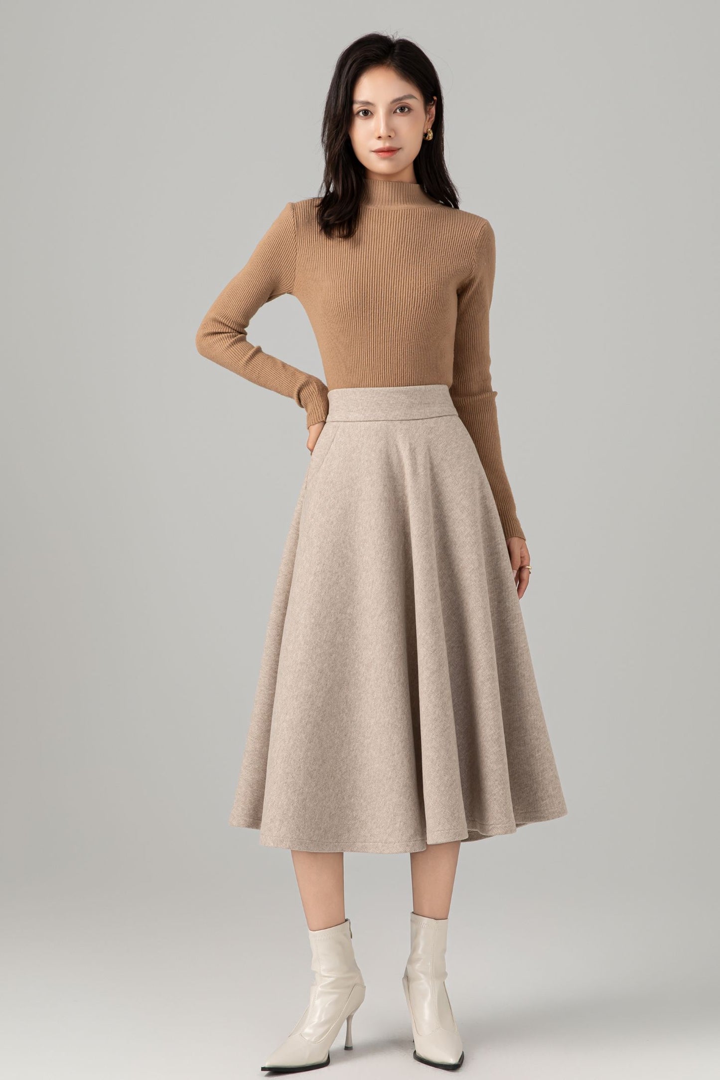 High Waisted A Line Wool Skirt C5279