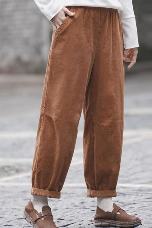Elastic waist loose fitting corduroy pants C5128