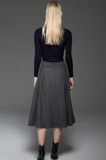 A line gray winter warm wool skirt  C772