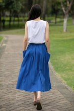 Load image into Gallery viewer, Linen Midi women A-line skirt C4017
