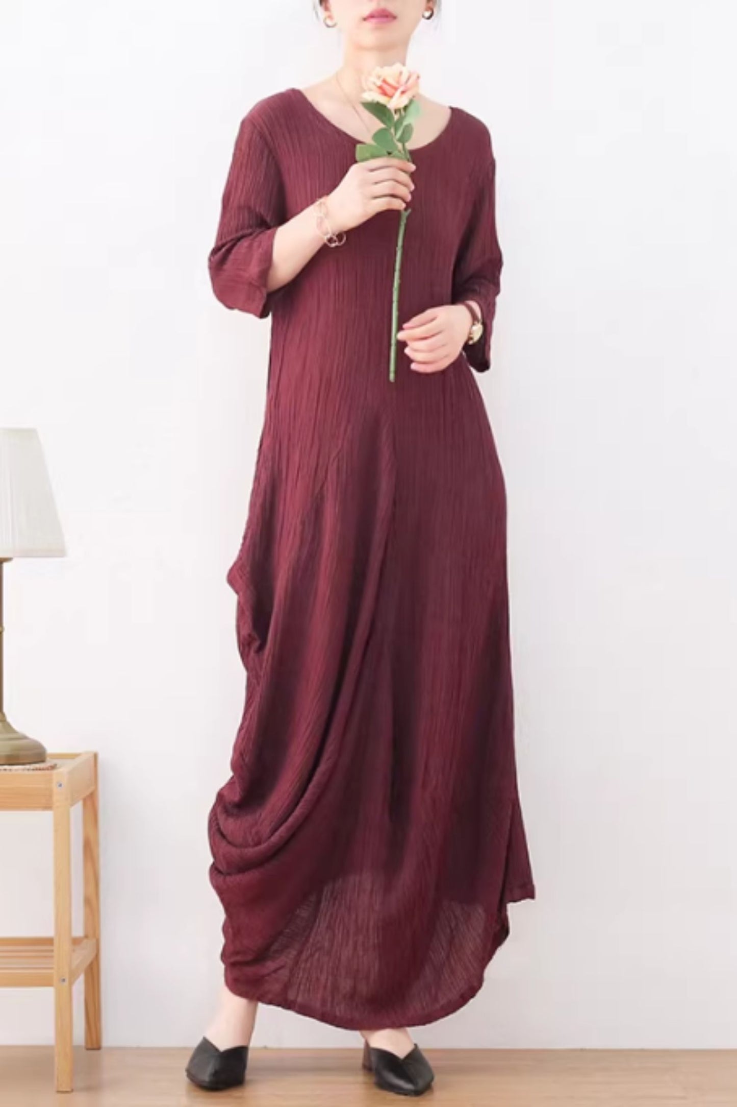 Asymmetrical loose fitting long linen dress women C5425