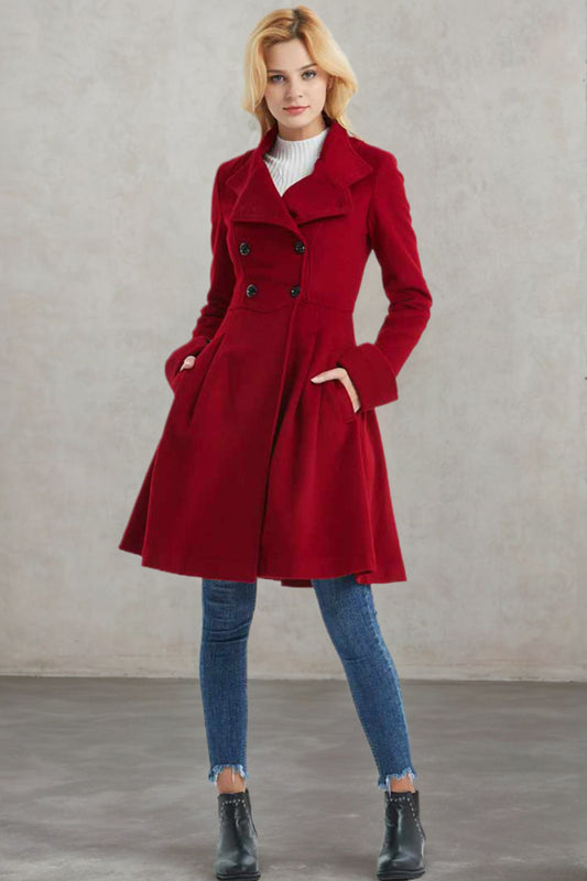 Women Winter Red Wool Coat C1329