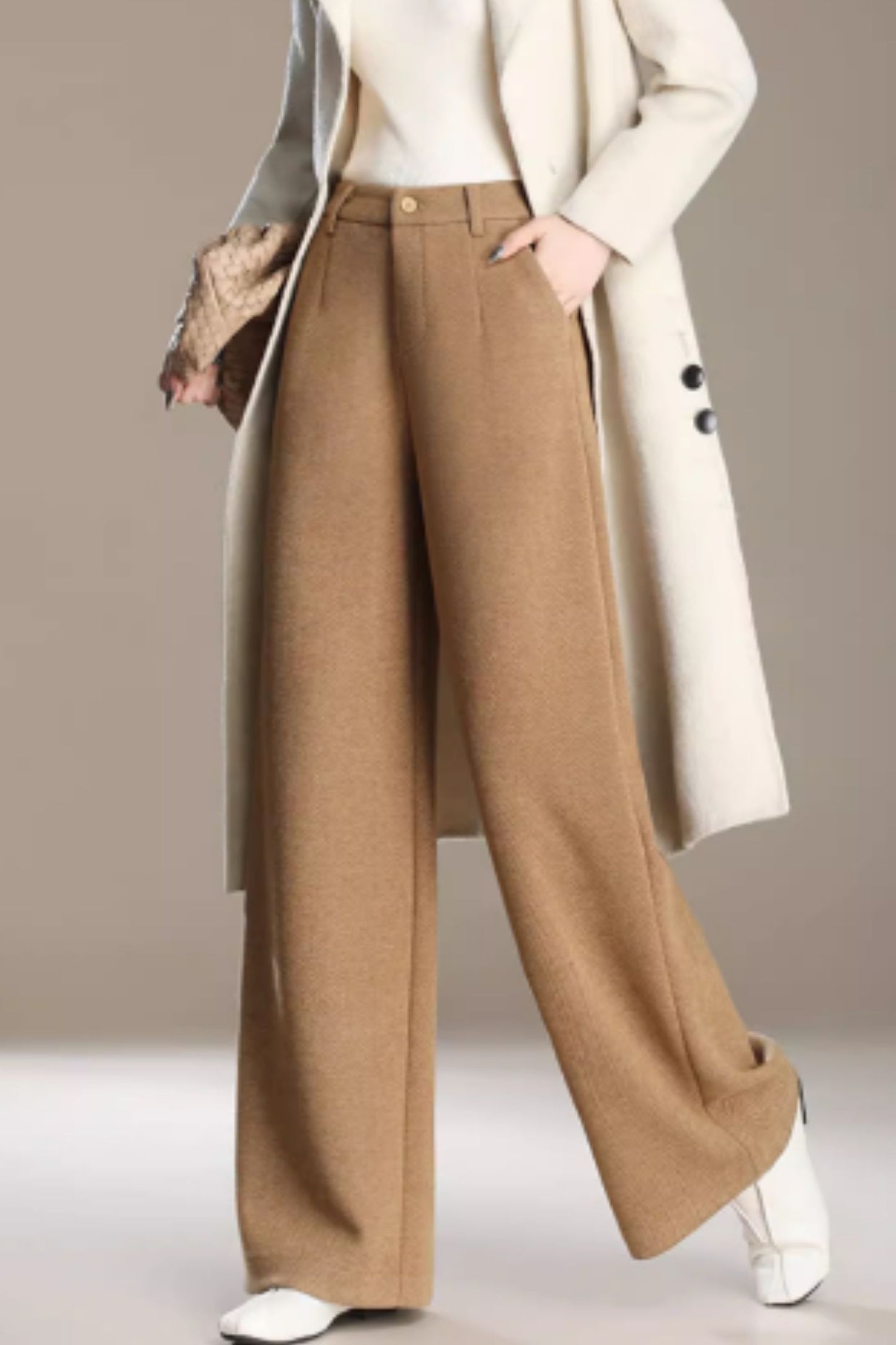 Wide leg long wool pants women C5213