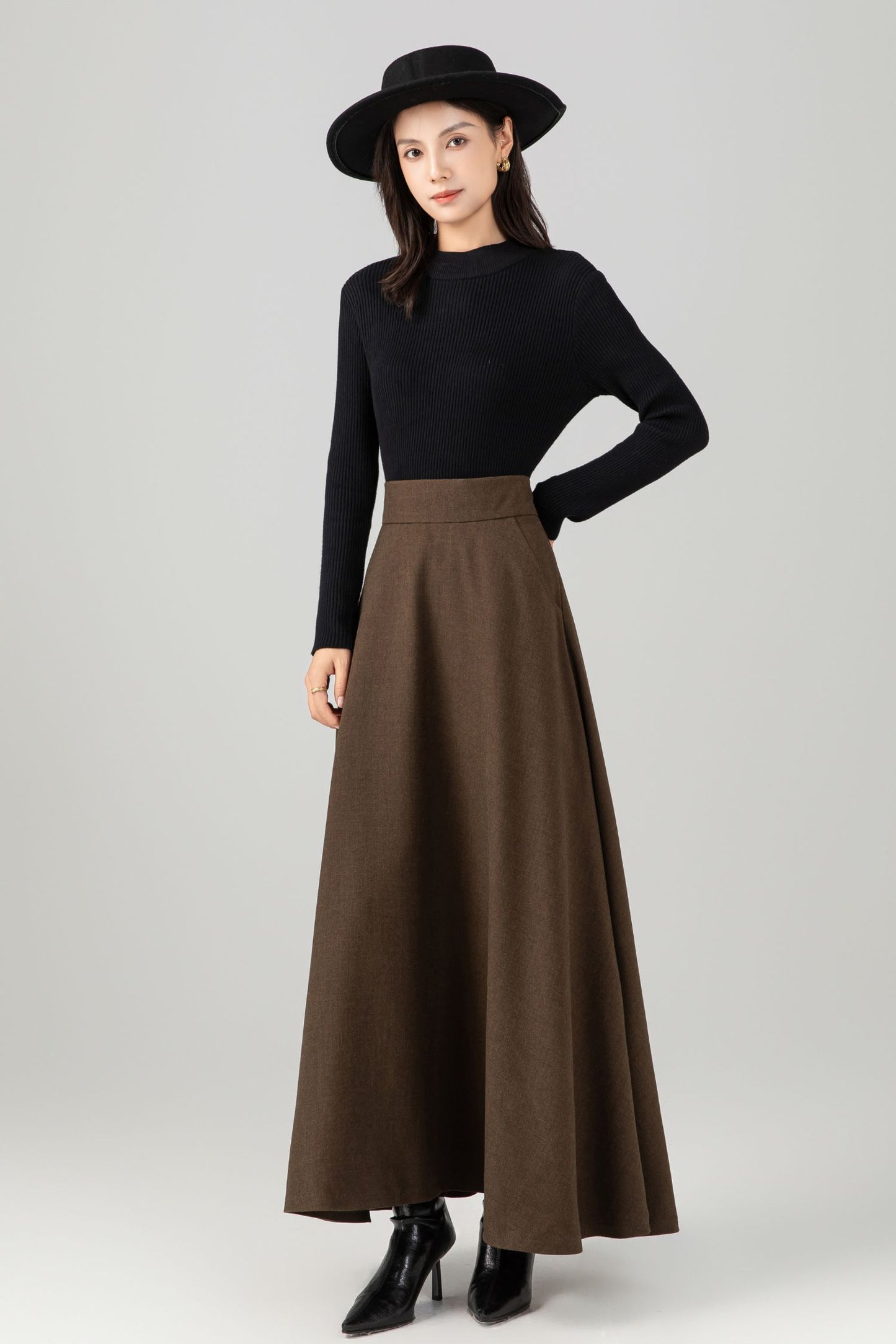 A-Line Maxi elegant wool skirt women C5273