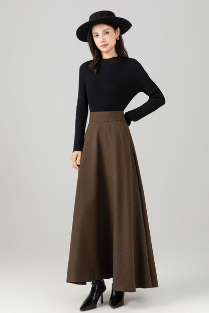 A-Line Maxi elegant wool skirt women C5273
