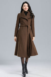 Asymmetrical Wool Coat Brown C2468