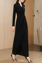 Load image into Gallery viewer, Black women&#39;s spring and autumn v neck long dress C4191
