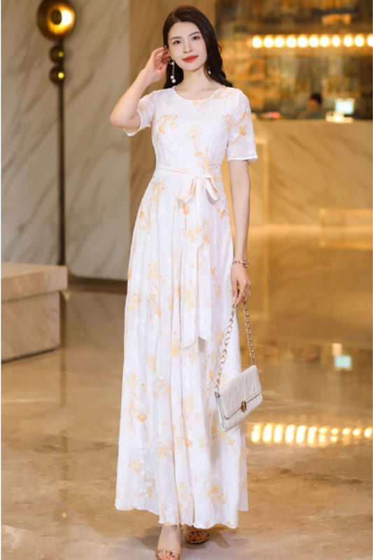 Romantic printed long chiffon dresses C4924