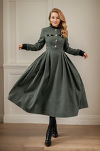 Load image into Gallery viewer, Button front army green winter wool dress C4441
