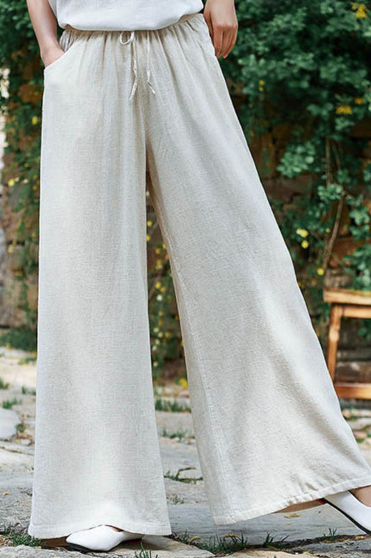 Cotton Linen Wide Leg Pants Loose Linen Straight Leg Pants C3884