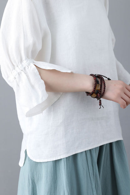 White linen Spring and Summer organic tops C1864