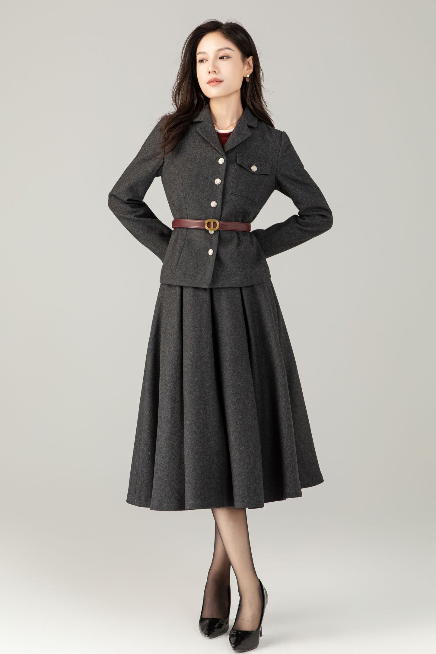 Gray short wool jacket coat C5241