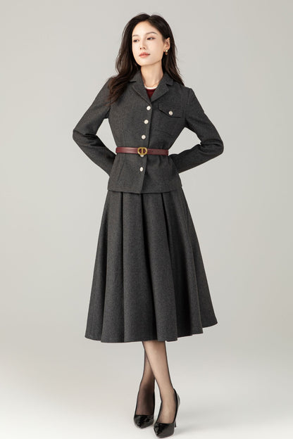 Gray short wool jacket coat C5241