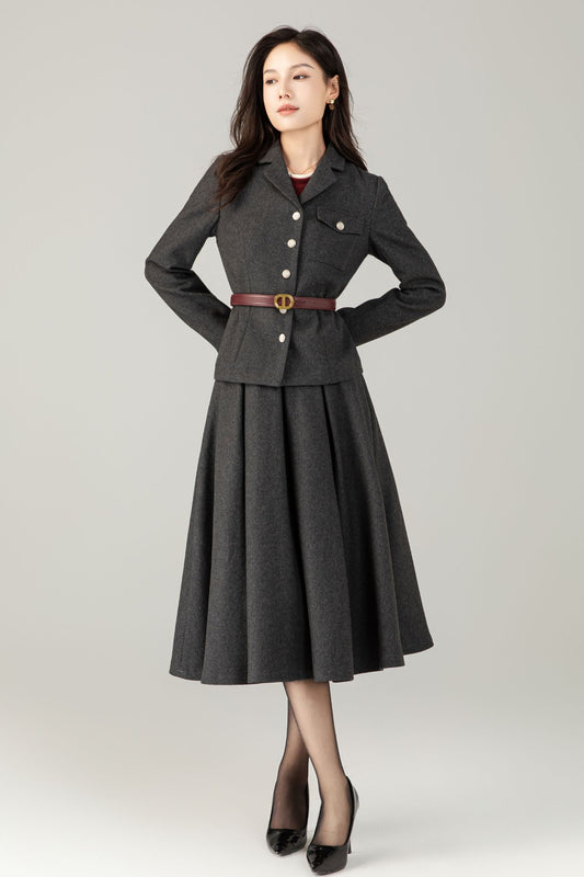 Gray short wool jacket coat C5241