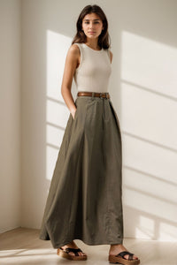 Elegant Army Green Maxi Skirt C4105