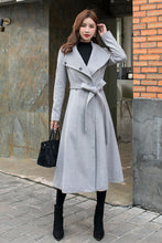 Load image into Gallery viewer, Grey Long Wool Wrap Coat Women C2575
