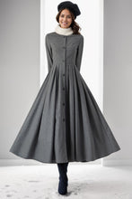 Load image into Gallery viewer, Gray Wool Women Pleated Winter Dresses C4012
