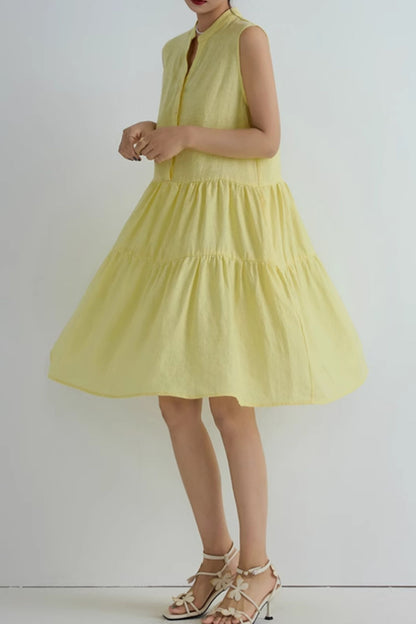 Loose fitting yellow summer shirt dress C5065
