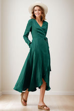 Load image into Gallery viewer, Women&#39;s Green Long Sleeves Linen Dress C4139
