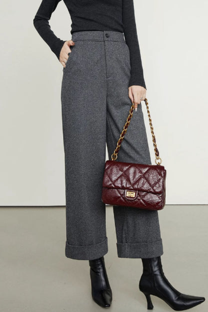 Wide leg office gray wool pants women C5352