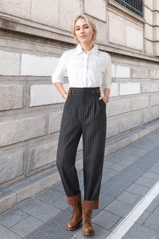 Striple winter wool casual pants women C4340